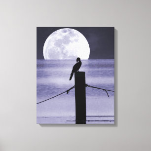 Lake Bird en Volle Maan Canvas Art Print