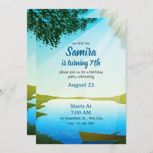 Lake Birthday invitation template River bday (Devant / Derrière)