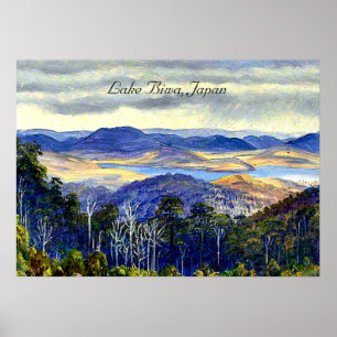 Lake Biwa, Japan,  landschapsschilderij Poster