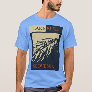 Lake Bled in Slovenia Vintage Retro Style Rowing W T-shirt