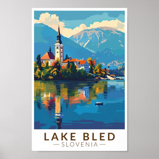 Lake Bled Slovenië Reiskunst Vintage Poster (Voorkant)