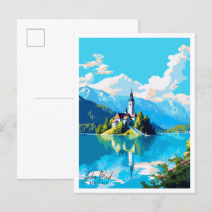 Lake Bled Slovenië vintage reisillustratie Briefkaart