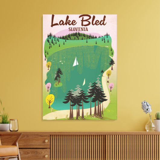 Lake Bled stijl reisposter Slovenië Canvas Afdruk (Insitu (Woonkamer))