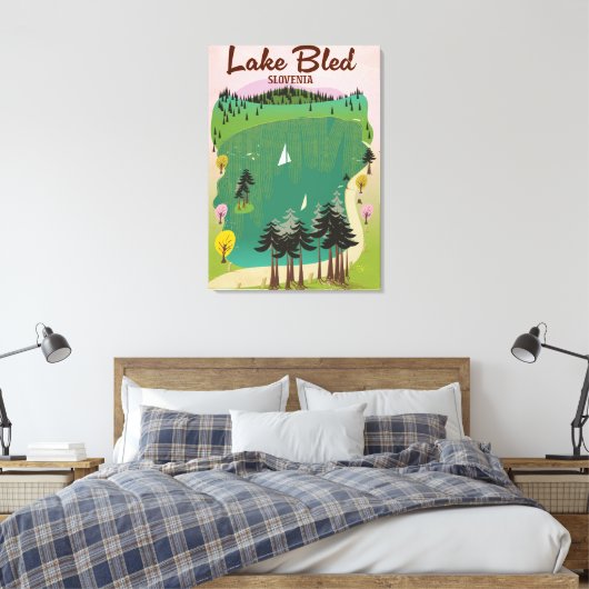 Lake Bled stijl reisposter Slovenië Canvas Afdruk (Insitu (Slaapkamer))