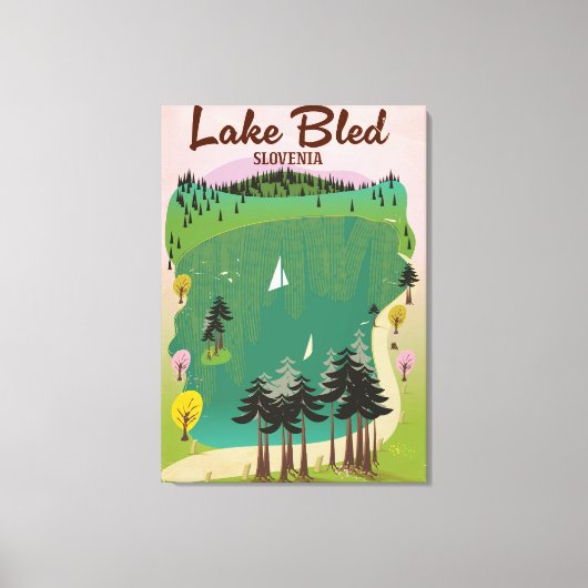 Lake Bled stijl reisposter Slovenië Canvas Afdruk (Voorkant)