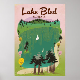 Lake Bled  stijl reisposter Slovenië Poster