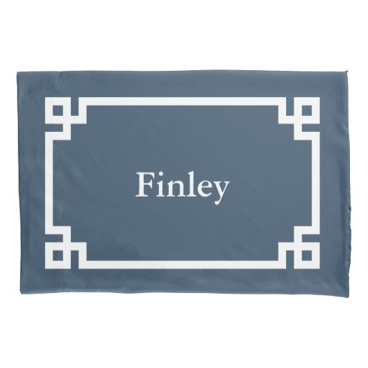 Lake Blue Grieks Sleutel Monogram Standaard Kussen Kussensloop (Voorkant)