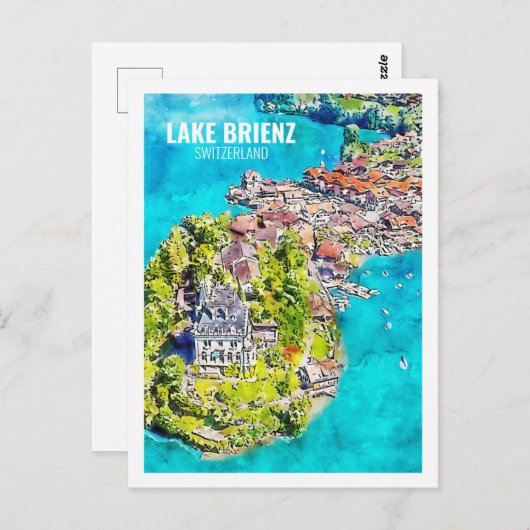 Lake Brienz Zwitserland Travel Waterverf Sketch Briefkaart (Voorkant / Achterkant)