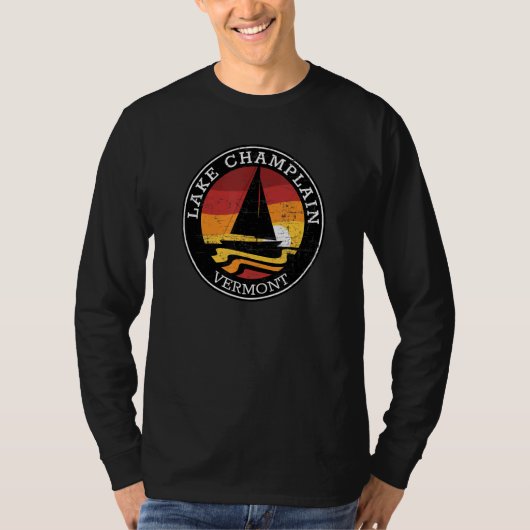 Lake Champlain Vermont Zonsondergang Zeilretro T-shirt (Voorkant)