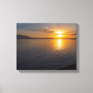Lake Chapala & bergen langs de horizon bij zonsond Canvas Afdruk