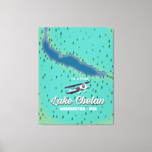 Lake Chelan Washington kaart Canvas Afdruk