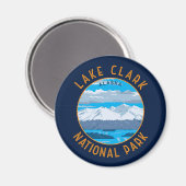 Lake Clark Nationaal Park Retro Distress Circle Magneet (Voorkant / Achterkant)