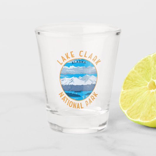 Lake Clark Nationaal Park Retro Distress Circle Shot Glas (Voorkant)