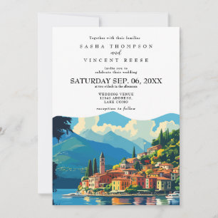 Lake Como Italië bruiloft uitnodiging Retro