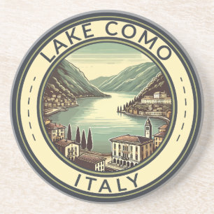Lake Como Italië Illustratie Travel Art Badge Zandsteen Onderzetter