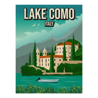 Lake Como Italy Italian Vintage Minimal Retro Art Perfect Poster