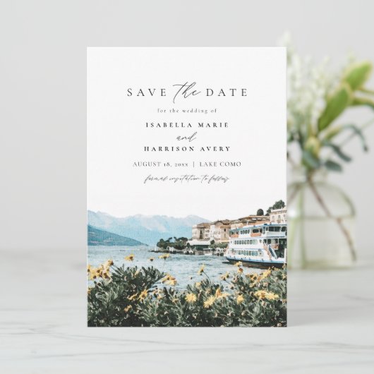 LAKE COMO Waterverf Italië Skyline sparen de Datum Kaart (Staand voorkant)