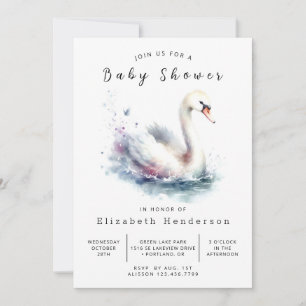 Lake Digital Swan Baby Shower Kaart