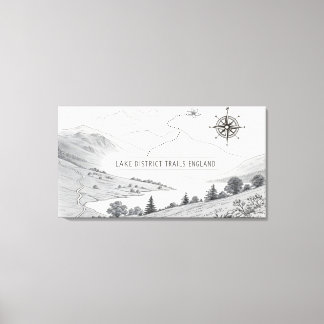 Lake District Engeland Trails Inkt Schets Muurkuns Canvas Afdruk