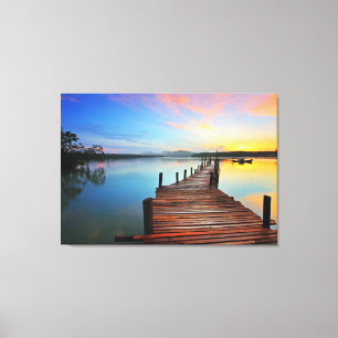 Lake Dock Pier Sunrise Canvas Afdruk