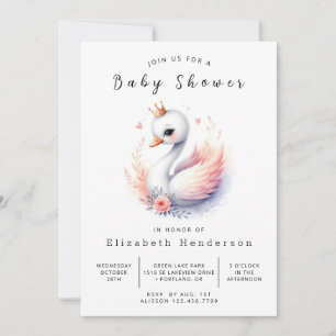 Lake Editable Swan Baby shower Kaart