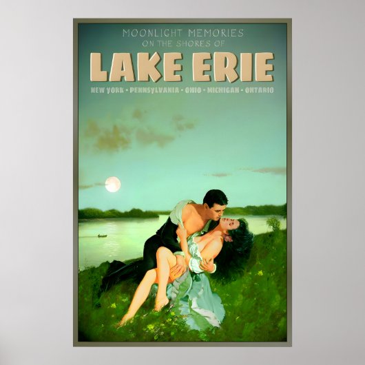 Lake Erie New York Pennsylvania Ohio Maneschijn Poster (Voorkant)