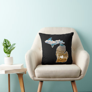 Lake Foto Michigan Silhouette met Home op Black Kussen