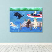 Lake Fun Labradors Schilderen Canvas Afdruk (Insitu (Houten vloer))
