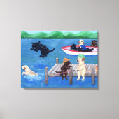 Lake Fun Labradors Schilderen Canvas Afdruk (Voorkant)