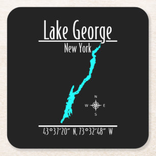 Lake George New York Kustlijn Kaart Coördinaten Vierkante Kartonnen Onderzetter