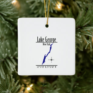 Lake George New York Kustlijn Kaart Vierkant Keramisch Ornament