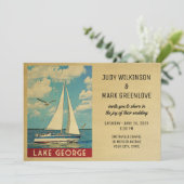 Lake George Wedding Invitation Sailboat Kaart (Staand voorkant)
