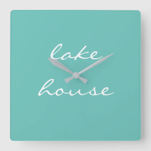 Lake House Blauwgroen Blue Aqua White Elegant Styl Vierkante Klok
