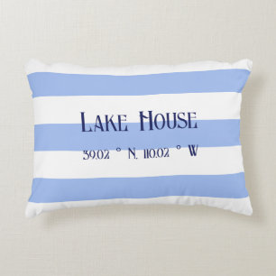 Lake house Familienaam Blue Stripes Accent Kussen