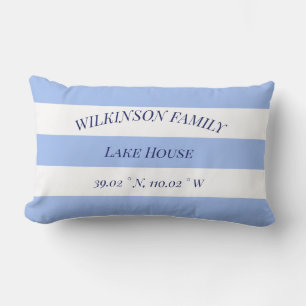 Lake house Familienaam Blue Stripes Kussen