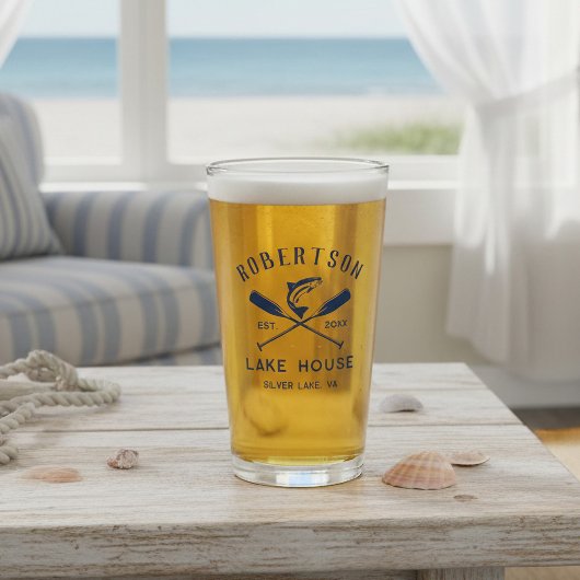 Lake House Familienaam Crossed Oars Vis Glas