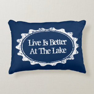 Lake House kussen in marineblauw en wit