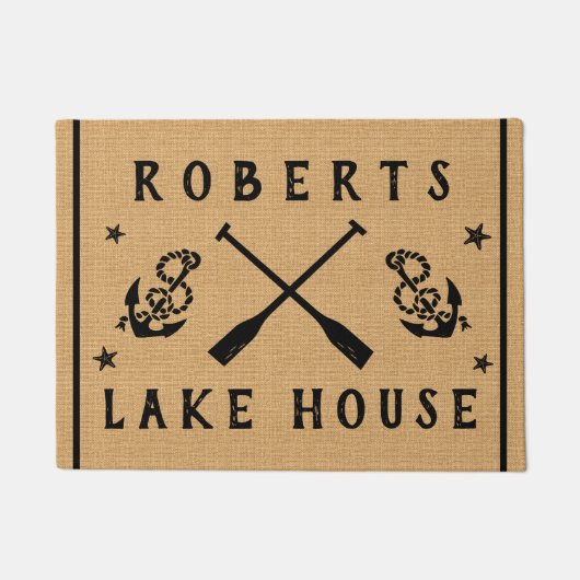 Lake House Paddles Anchors Custom Rustic Burlap Deurmat (Voorkant)