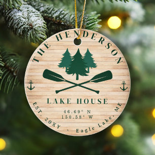 Lake House Rustieke Lake House Boot Oars Bomen Keramisch Ornament