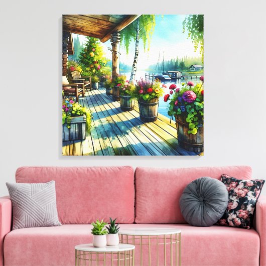 Lake House Uitzicht | Dekdek over de baai kijken Canvas Afdruk (Insitu (Woonkamer))