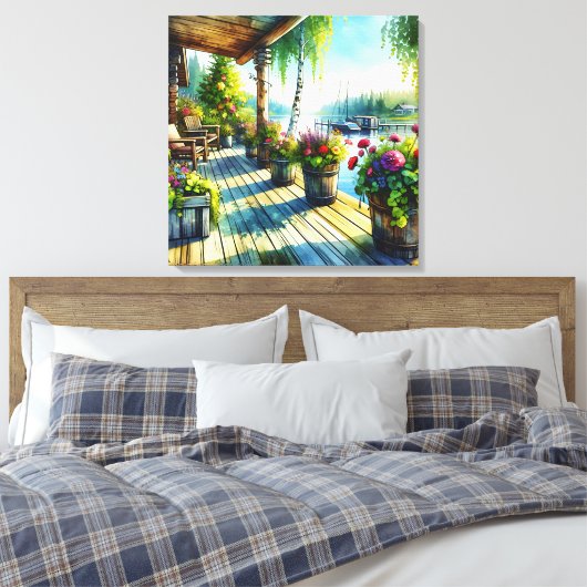 Lake House Uitzicht | Dekdek over de baai kijken Canvas Afdruk (Insitu (Slaapkamer))