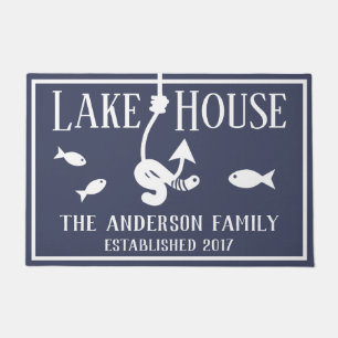 Lake House Worm op een Hook & Fish Family Name Deurmat