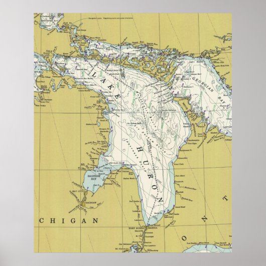 Lake Huron Map (1979) Poster (Voorkant)