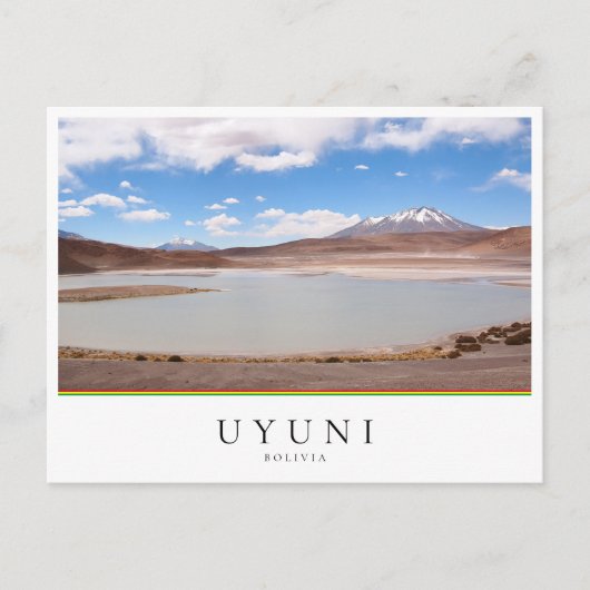 Lake landschap met vulkaan in de buurt van Uyuni, Briefkaart (Voorkant)