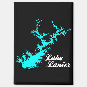 Lake Lanier Georgia Cyaan Kustlijn Script Kaart Ku Magneet