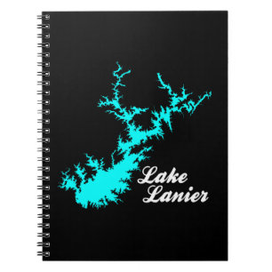 Lake Lanier Georgia Cyaan Kustlijn Script Kaart Ku Notitieboek