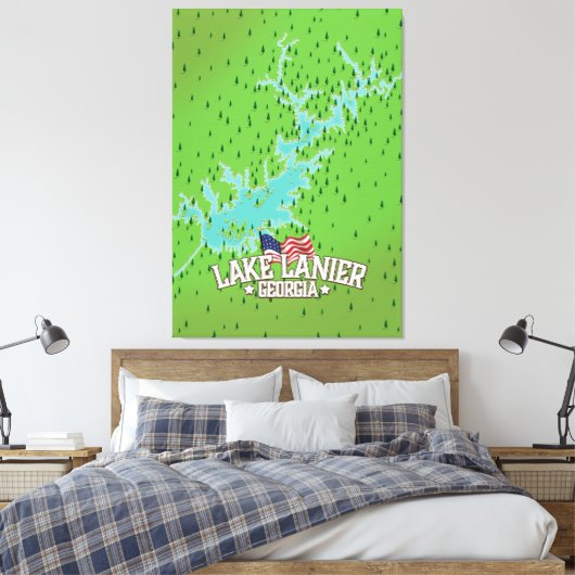 Lake Lanier Georgia Map Canvas Afdruk (Insitu (Slaapkamer))
