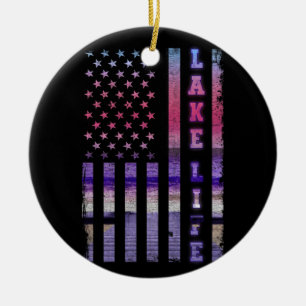 Lake Life American Flag Dock Sunset Wakeboarder Keramisch Ornament