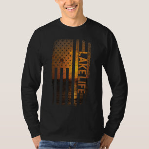 Lake Life American Flag Dock Sunset Wakeboarder Po T-shirt