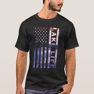 Lake Life American Flag Dock Sunset Wakeboarder Po T-shirt